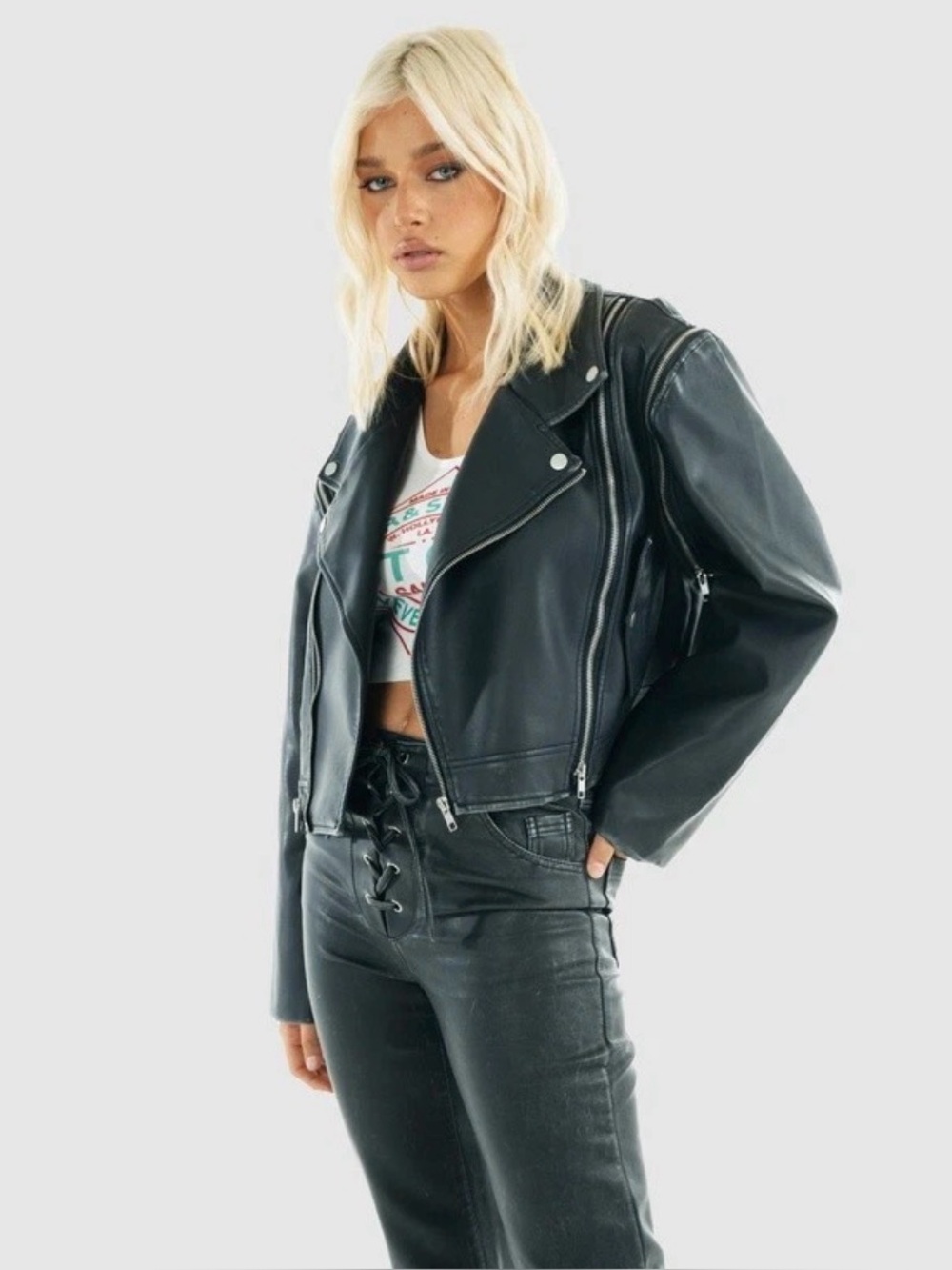 NWT Jagger & Stone Detroit Black Convertible Zippered Biker Jacket |Size Small